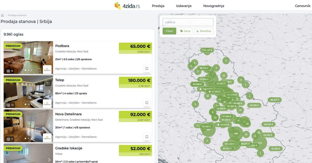 pretraga stanova na mapi 4zida